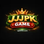 JJJPK GAME logo with bold golden text and crown on a simple black background