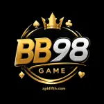 BB98 Game logo with gold and silver text on a black background featuring a crown and card symbols.