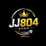 JJ804 Game logo with black background, gold and white text, crown, and dice icon