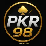 PKR98 Game logo on a black background with gold and white text, featuring a spade symbol.