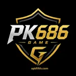 PK686 Game logo with bold gold and silver text on a black background in a modern gaming shield style.